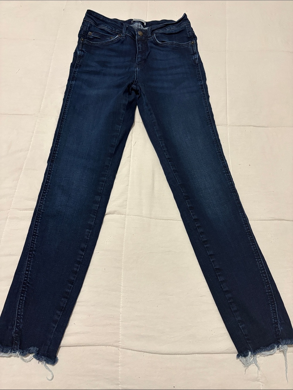 Zara Dark Blue Skinny Jeans with Raw Hem